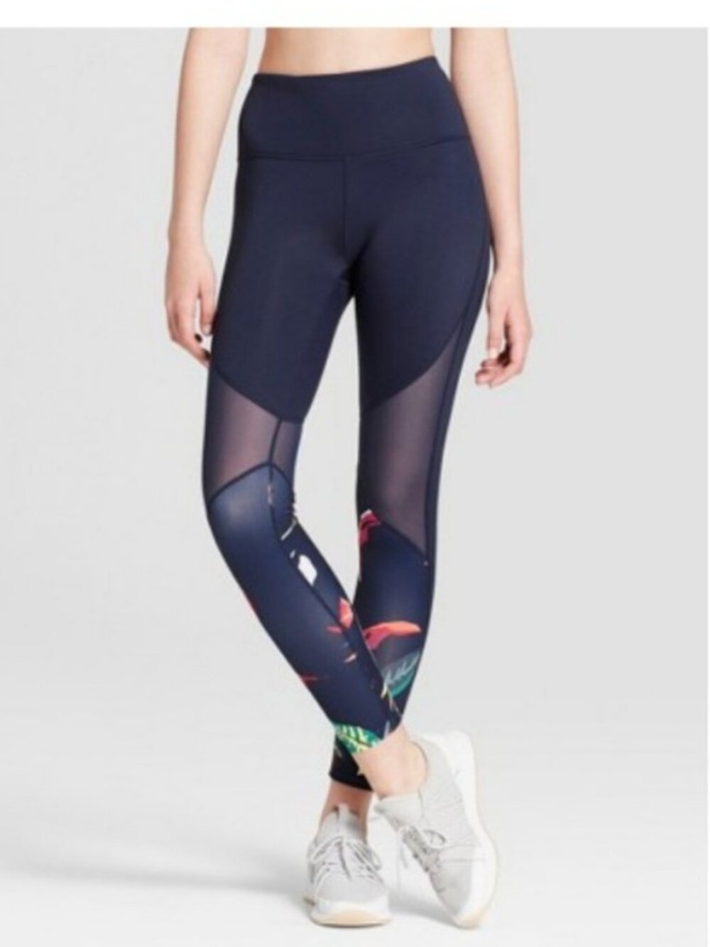 Joy Lab Tropical Print High Waist Mesh Leggings ~ Navy, Size XXL
